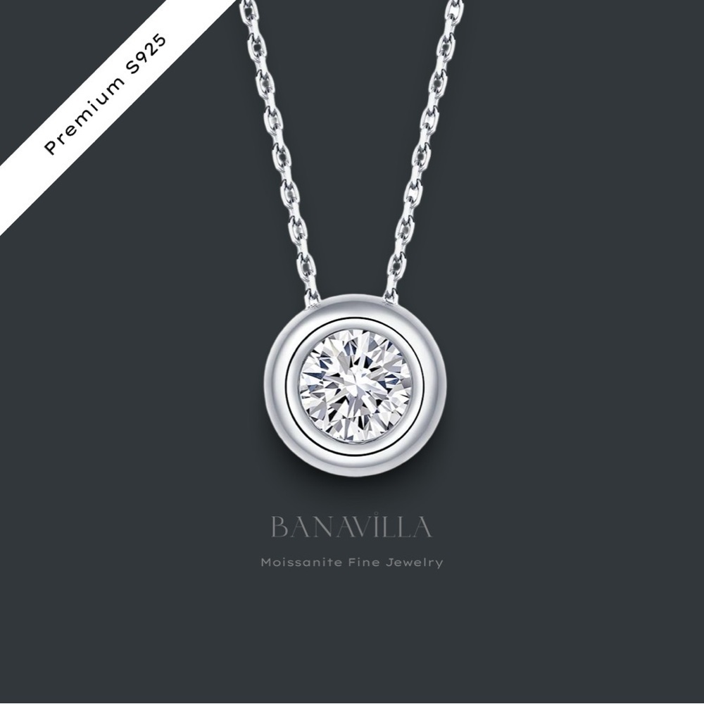 Bezel Necklace 1CT Moissanite S925 18K Plate Adjustable Length - Picture 7 of 7